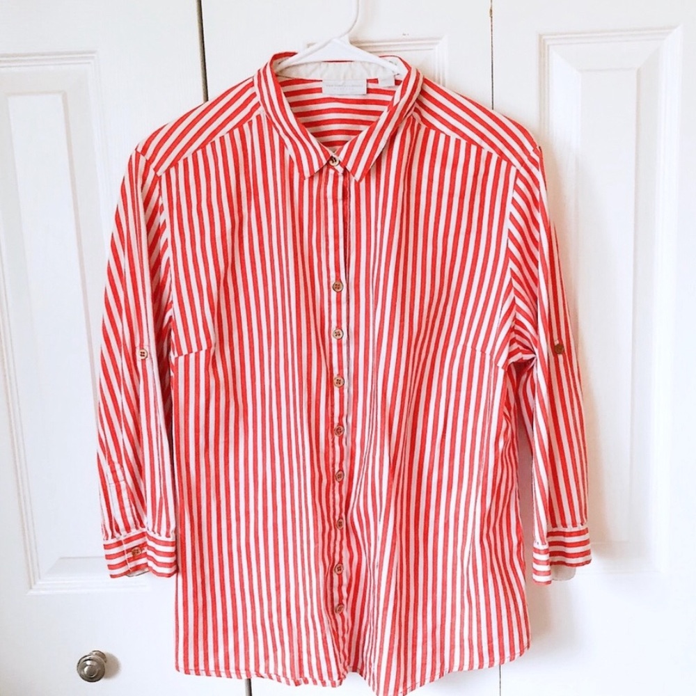 Women’s Orange Striped Button Down Shirt
